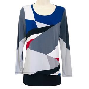 Alafani Black Gray Red Color Block Tunic Top